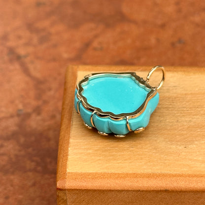 Estate 14KT Yellow Gold Turquoise Shell + Bezel-Set Diamonds Pendant
