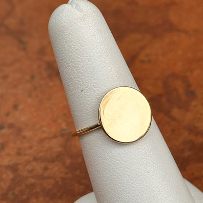 Estate 14KT Yellow Gold Round Flat Disc Ring Engrave-able