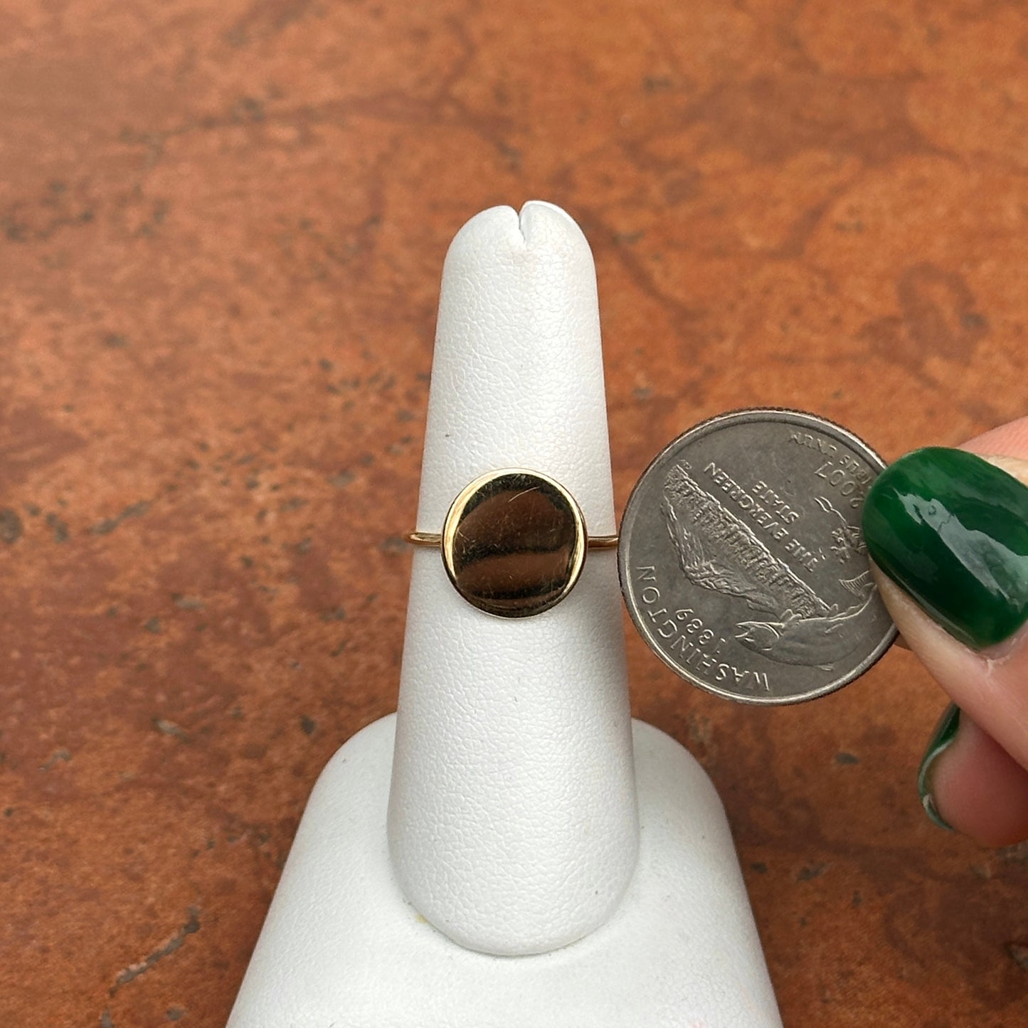 Estate 14KT Yellow Gold Round Flat Disc Ring Engrave-able