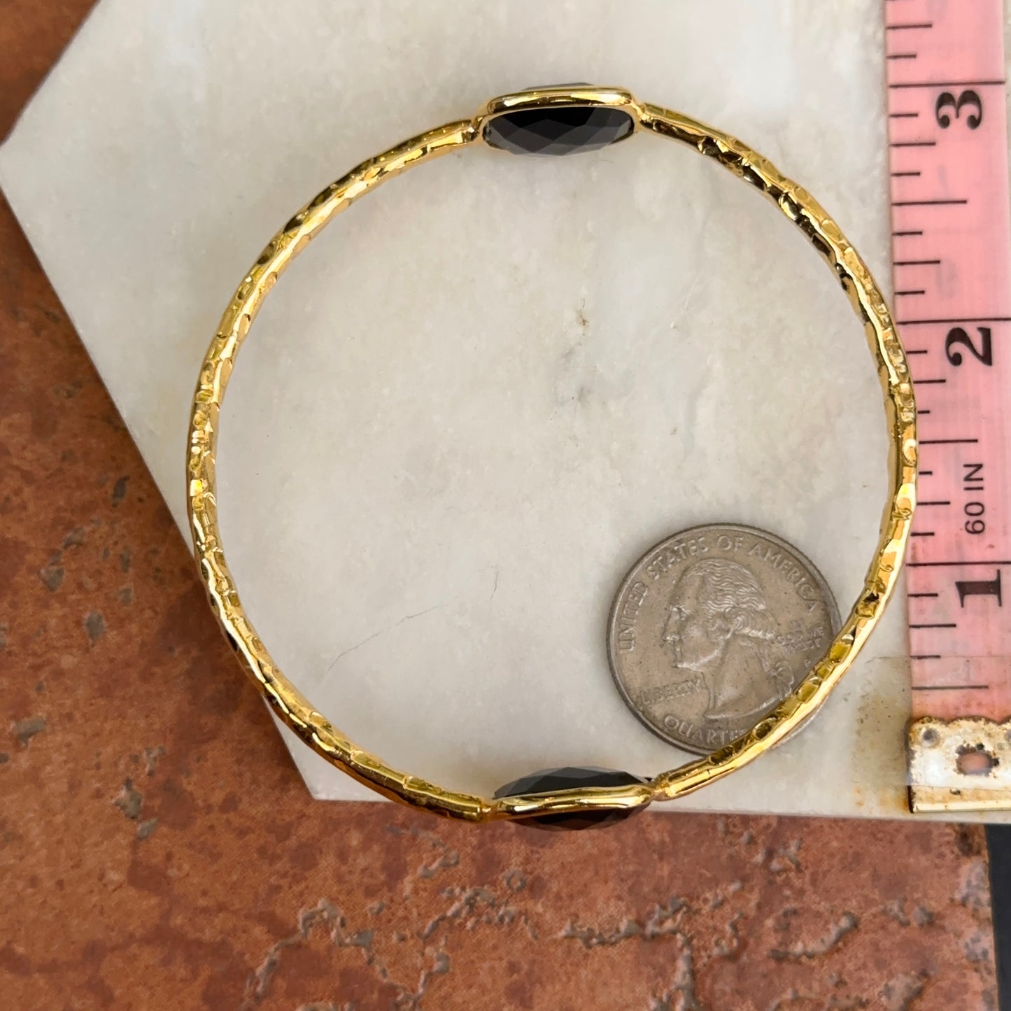 Gold-Plated Black Onyx Hammered Slip-On Bangle Bracelet