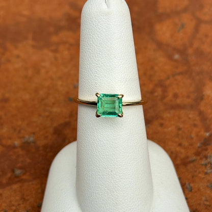 14KT Yellow Emerald-Cut Colombian Emerald Solitaire Ring