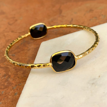 Gold-Plated Black Onyx Hammered Slip-On Bangle Bracelet