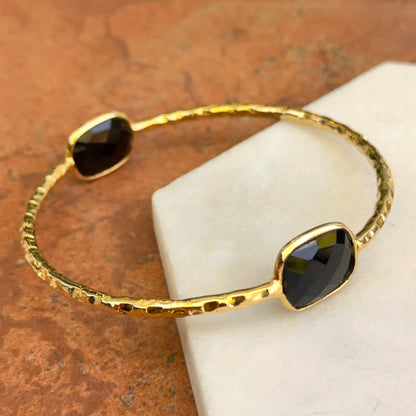 Gold-Plated Black Onyx Hammered Slip-On Bangle Bracelet