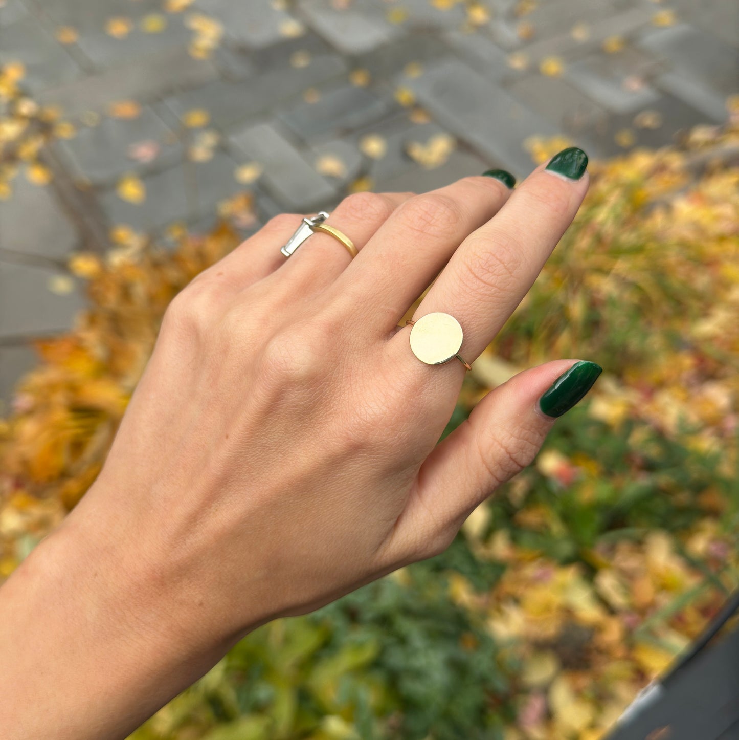 Estate 14KT Yellow Gold Round Flat Disc Ring Engrave-able