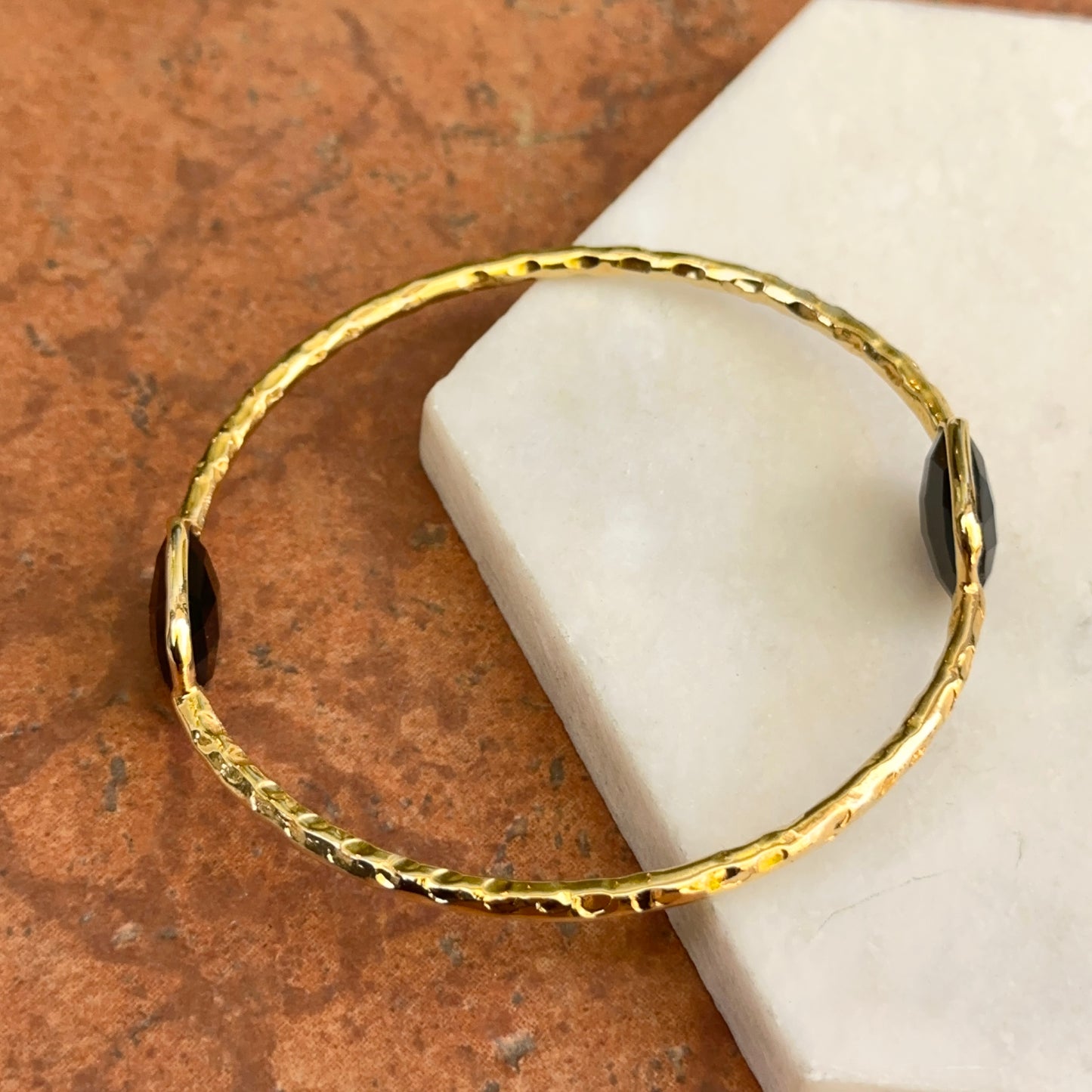 Gold-Plated Black Onyx Hammered Slip-On Bangle Bracelet