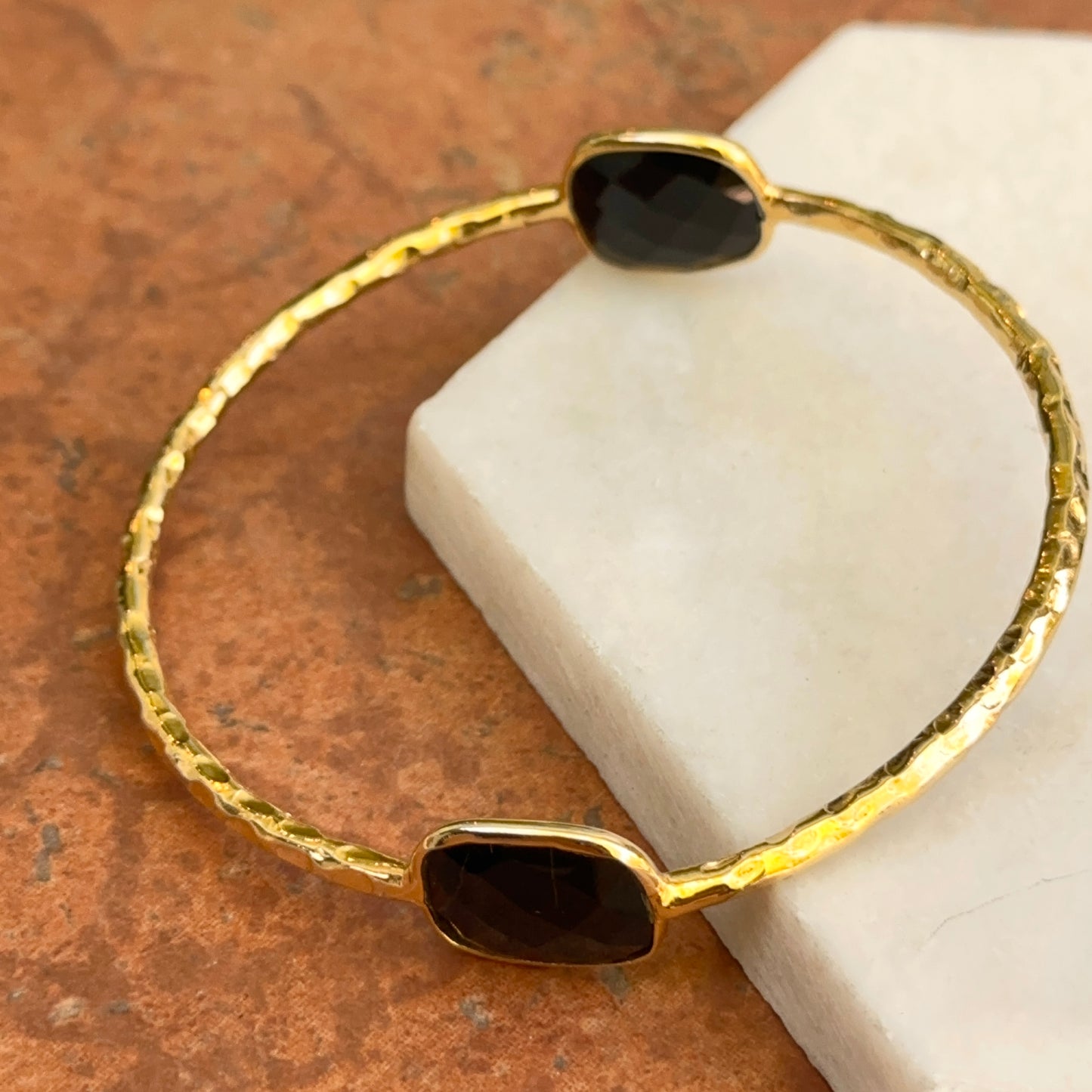 Gold-Plated Black Onyx Hammered Slip-On Bangle Bracelet