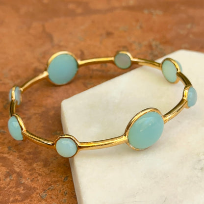 Gold-Plated Blue Chalcedony Hammered Slip-On Bangle Bracelet