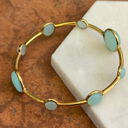 Gold-Plated Blue Chalcedony Hammered Slip-On Bangle Bracelet