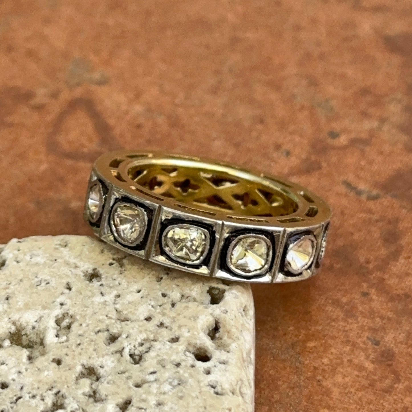 Gold-Plated Silver Rose-Cut Diamond Eternity Band Ring