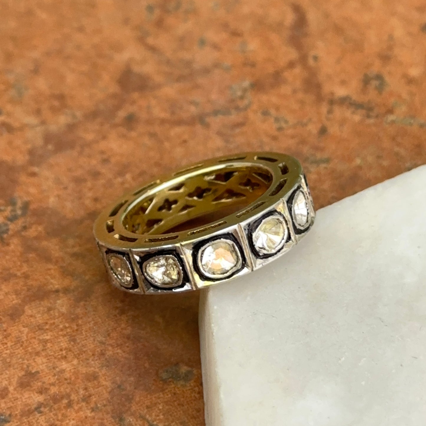 Gold-Plated Silver Rose-Cut Diamond Eternity Band Ring