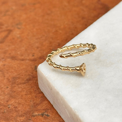 Estate 14KT Yellow Gold Screw Nail Ribbed Ring