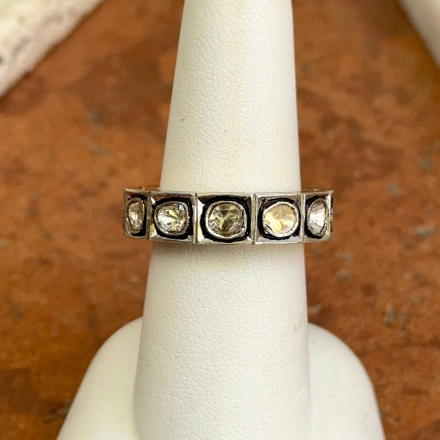 Gold-Plated Silver Rose-Cut Diamond Eternity Band Ring