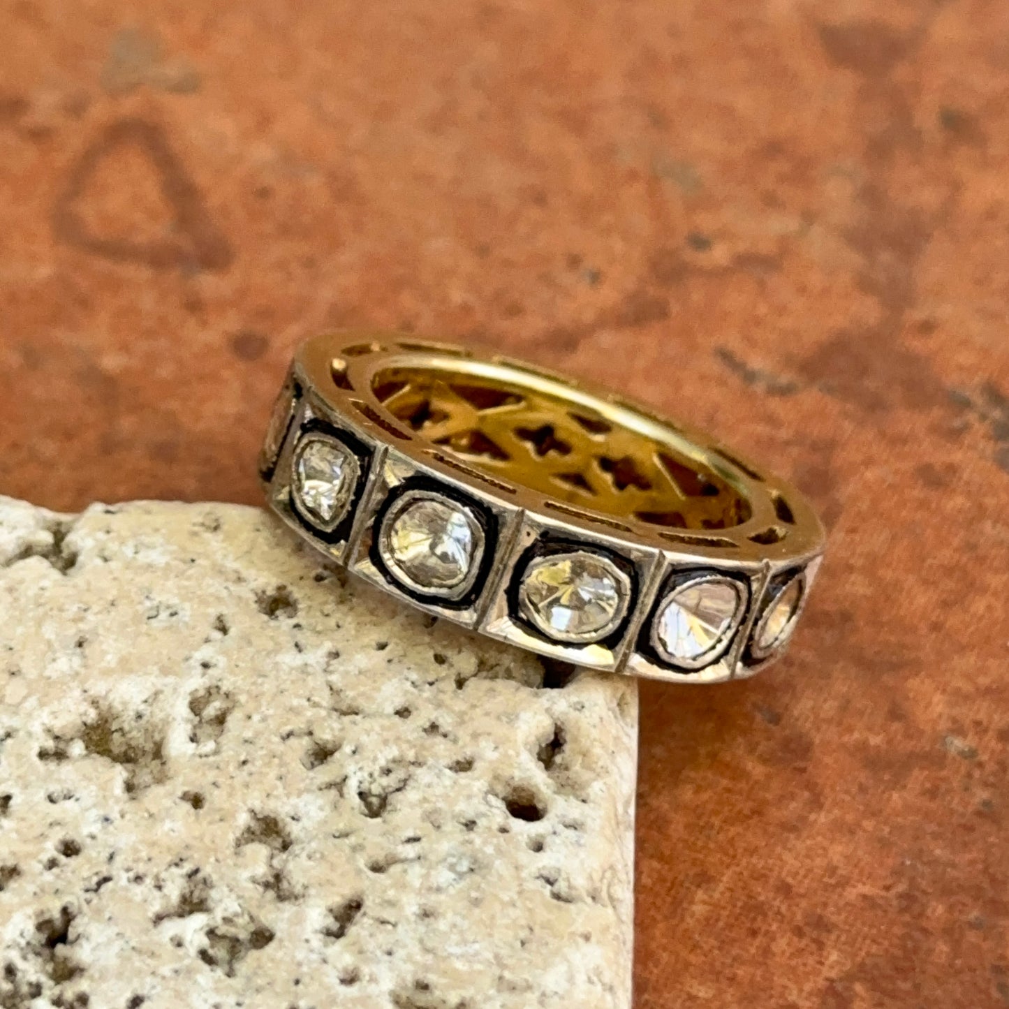 Gold-Plated Silver Rose-Cut Diamond Eternity Band Ring