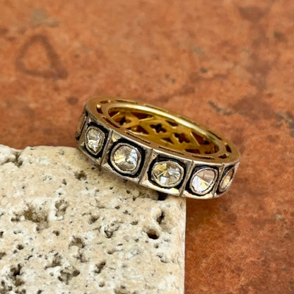 Gold-Plated Silver Rose-Cut Diamond Eternity Band Ring