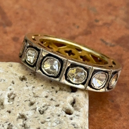 Gold-Plated Silver Rose-Cut Diamond Eternity Band Ring