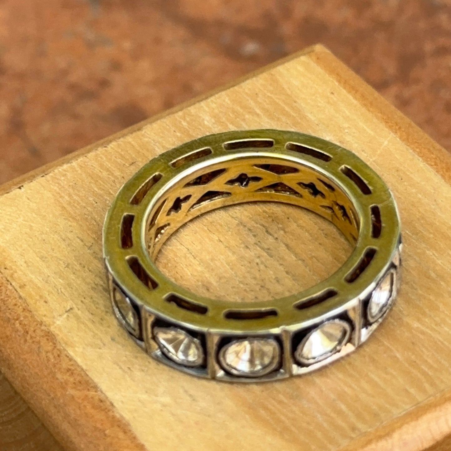 Gold-Plated Silver Rose-Cut Diamond Eternity Band Ring