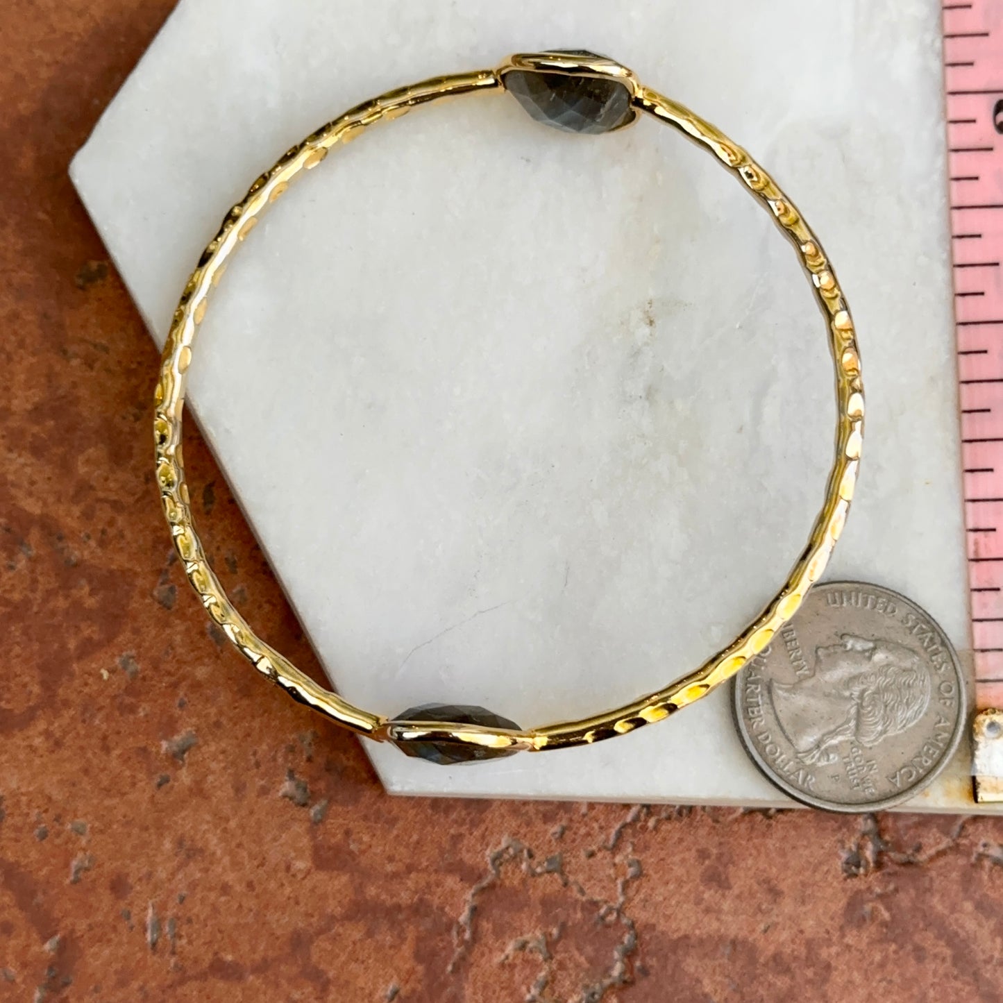 Gold-Plated Labradorite Hammered Slip-On Bangle Bracelet