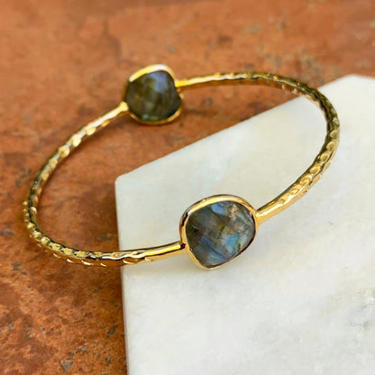 Gold-Plated Labradorite Hammered Slip-On Bangle Bracelet