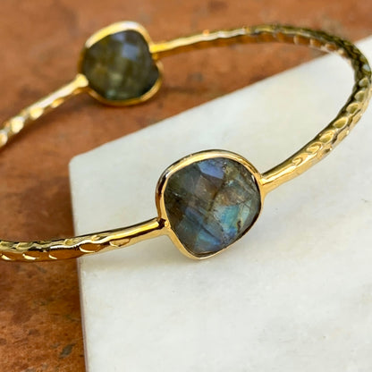 Gold-Plated Labradorite Hammered Slip-On Bangle Bracelet