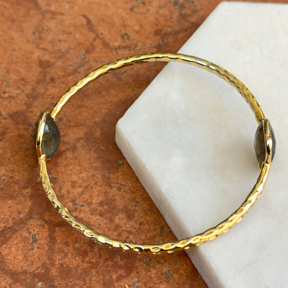 Gold-Plated Labradorite Hammered Slip-On Bangle Bracelet