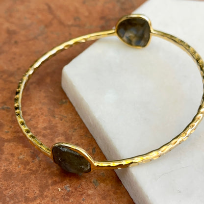 Gold-Plated Labradorite Hammered Slip-On Bangle Bracelet