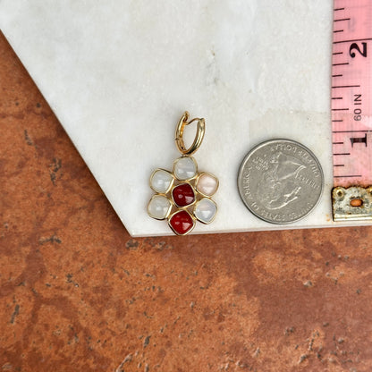 14KT Yellow Gold Carnelian + Moonstone Charm Huggie Drop Earrings
