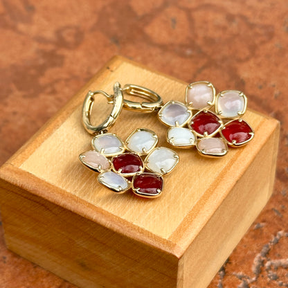 14KT Yellow Gold Carnelian + Moonstone Charm Huggie Drop Earrings