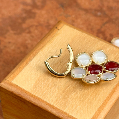 14KT Yellow Gold Carnelian + Moonstone Charm Huggie Drop Earrings