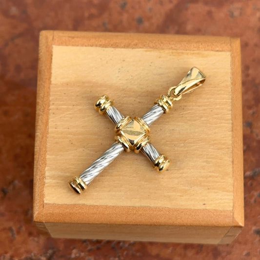 Estate 18KT White + Yellow Gold Twisted Design Cross Pendant