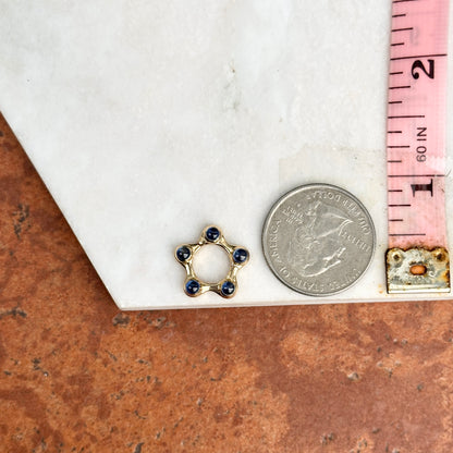 14KT Yellow Gold Blue Sapphire Star Charm Holder: Pendant Hinged Clasp