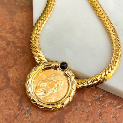 Estate Gold-Plated 2000 Sacagawea Golden Dollar + Onyx Necklace