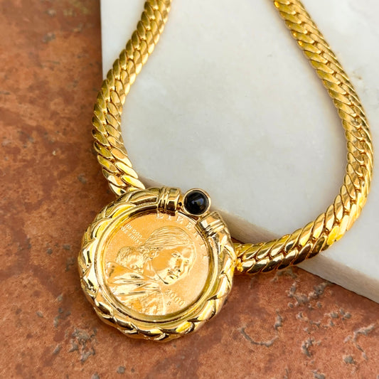 Estate Gold-Plated 2000 Sacagawea Golden Dollar + Onyx Necklace
