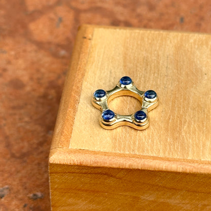 14KT Yellow Gold Blue Sapphire Star Charm Holder: Pendant Hinged Clasp