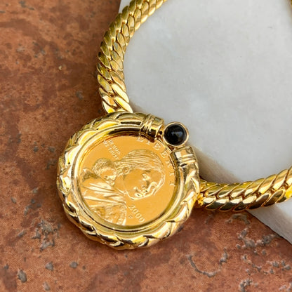 Estate Gold-Plated 2000 Sacagawea Golden Dollar + Onyx Necklace