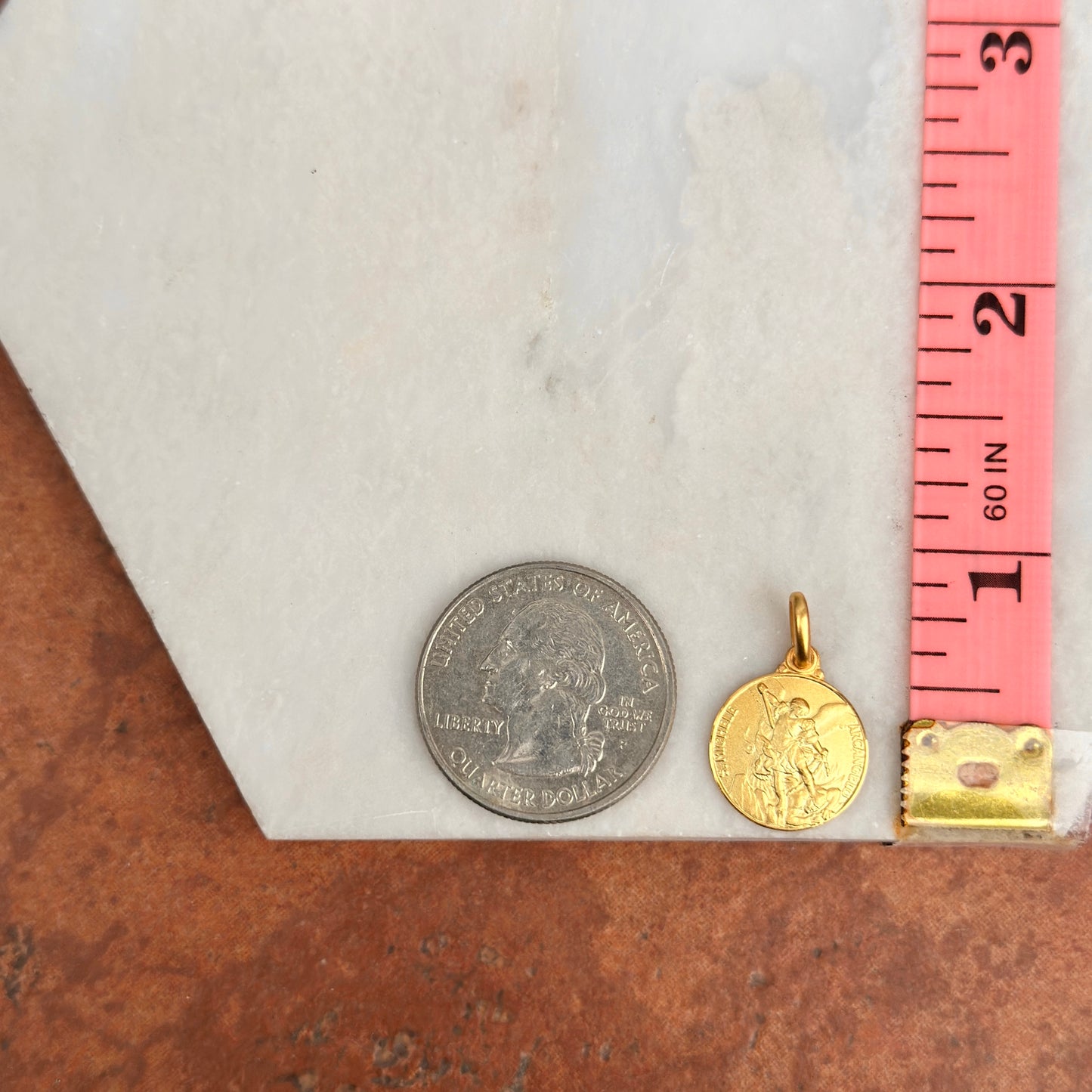 14KT Yellow Gold Matte St Michael Round Medal Pendant 14mm