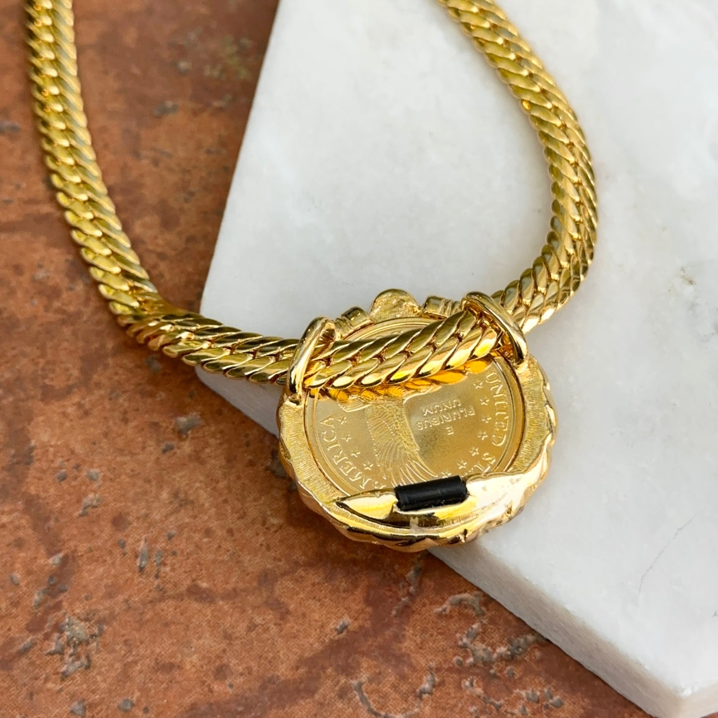 Estate Gold-Plated 2000 Sacagawea Golden Dollar + Onyx Necklace