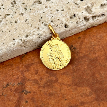 14KT Yellow Gold Matte St Michael Round Medal Pendant 14mm