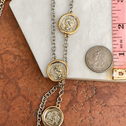 Estate Gold-Tone Queen Elizabeth The Second Replica Coin Bezel Long Station Necklace
