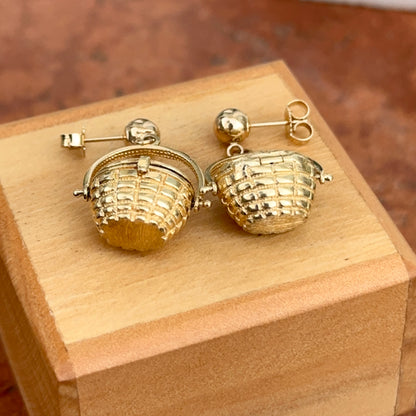 Estate 14KT Yellow Gold Nantucket Basket 3D Drop Earrings