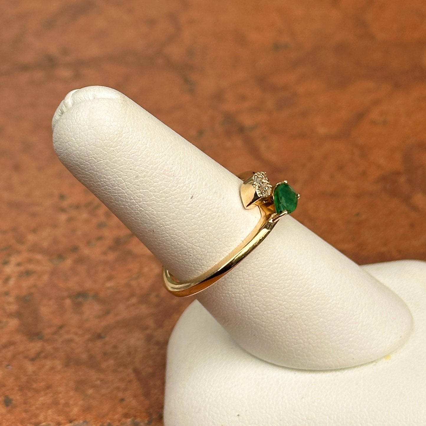 14KT Yellow Gold Pear Emerald + Baguette Diamond Bypass Ring