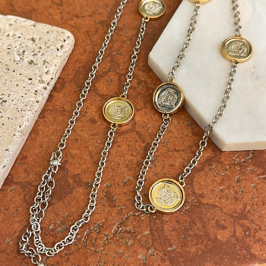 Estate Gold-Tone Queen Elizabeth The Second Replica Coin Bezel Long Station Necklace