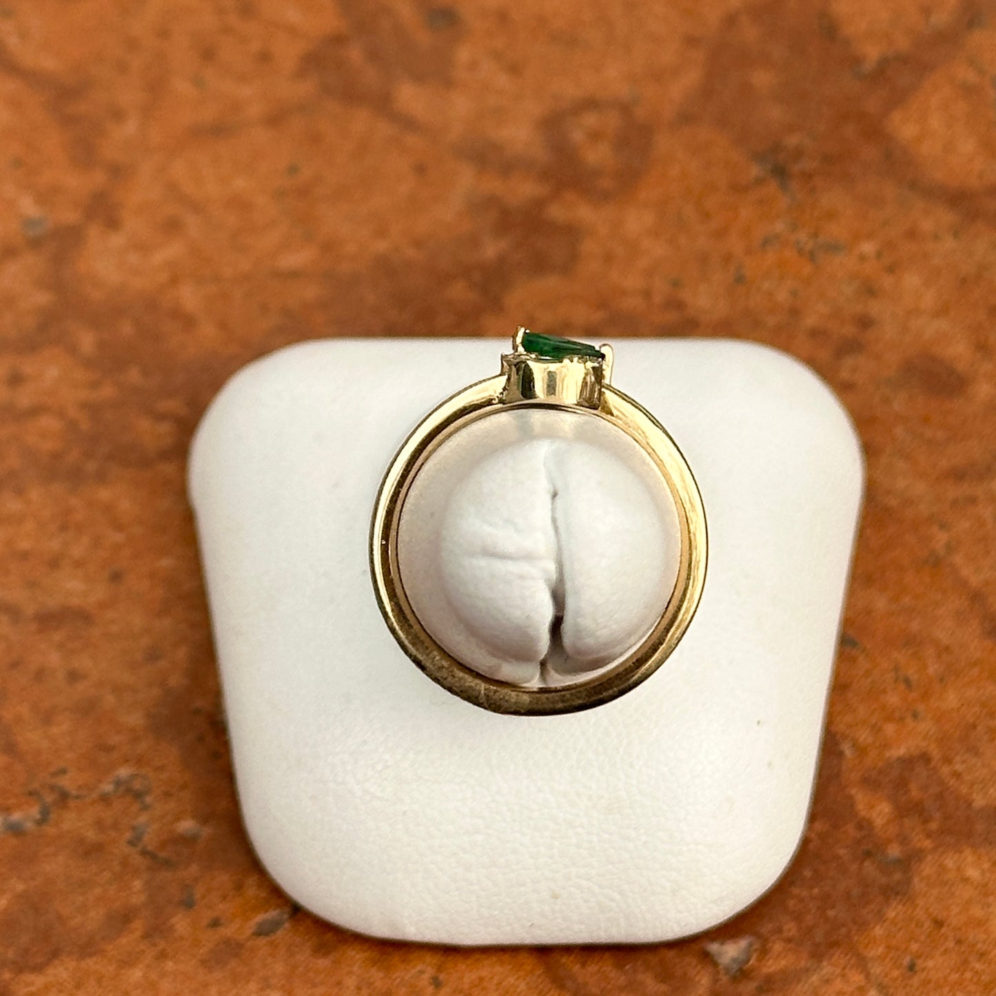 14KT Yellow Gold Pear Emerald + Baguette Diamond Bypass Ring