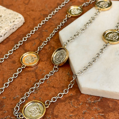 Estate Gold-Tone Queen Elizabeth The Second Replica Coin Bezel Long Station Necklace