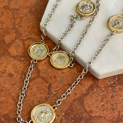 Estate Gold-Tone Queen Elizabeth The Second Replica Coin Bezel Long Station Necklace