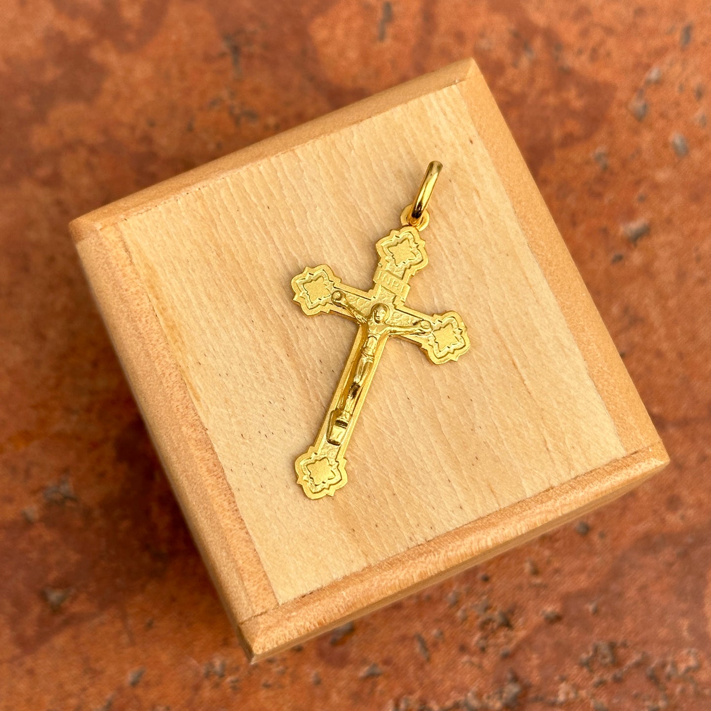 14KT Yellow Gold Matte Jesus Crucifix Cross Pendant