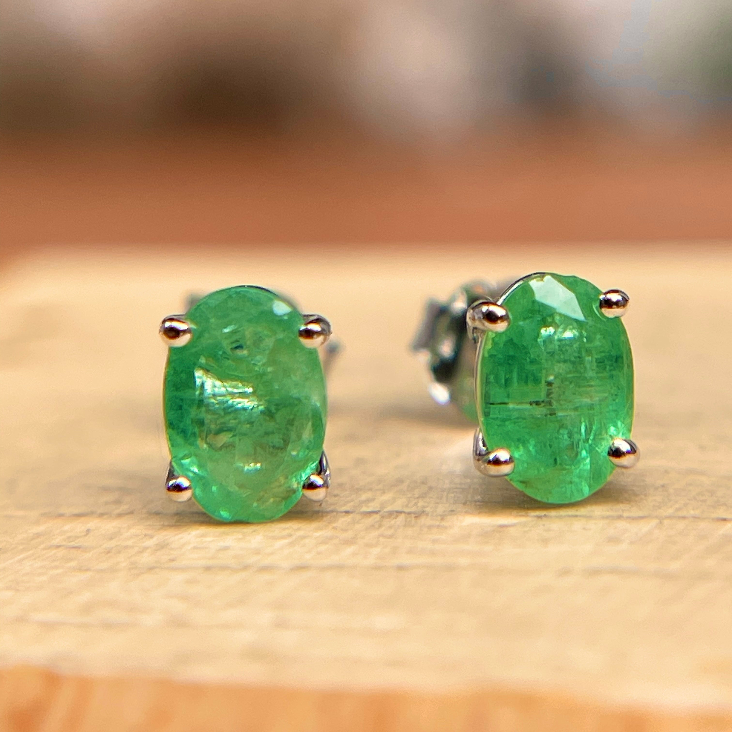 1 1/3 cts Green Emerald Earrings in 14K Rose Gold by Birthstone -  BirthStone.com