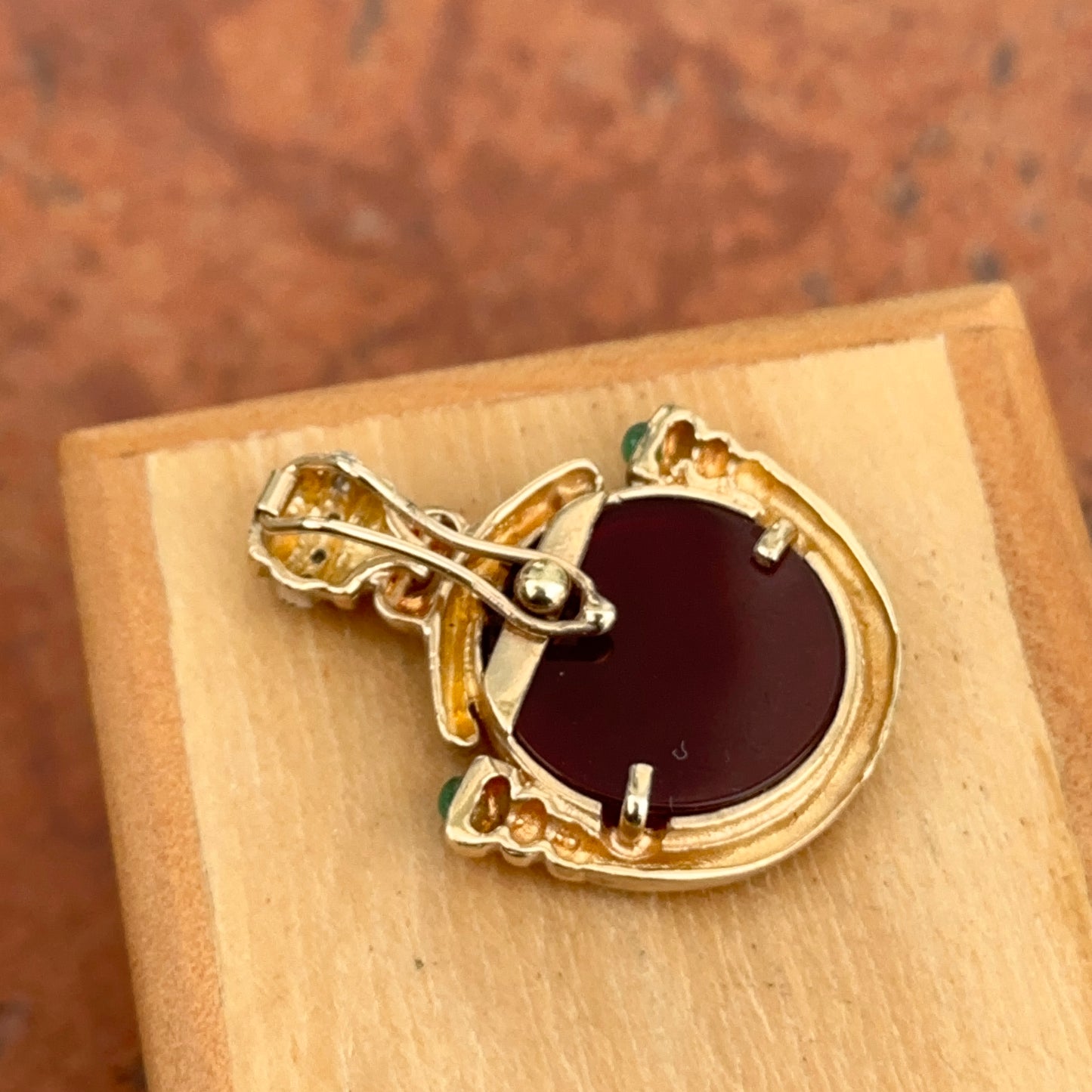 Estate 14KT Yellow Gold Intaglio Carnelian + Diamond Pendant