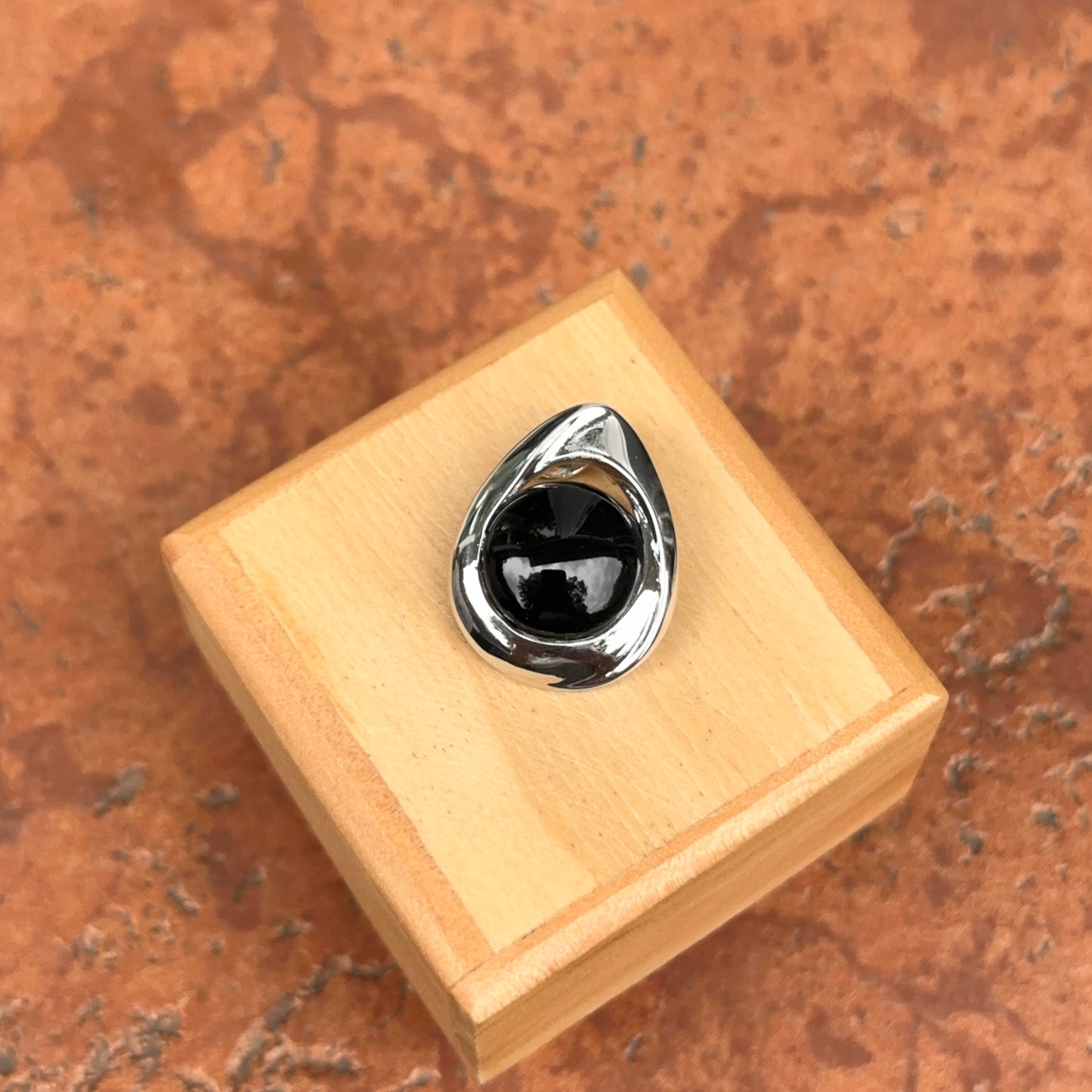 Sterling Silver Round Black Onyx Teardrop Drop Pendant Slide