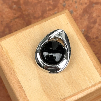 Sterling Silver Round Black Onyx Teardrop Drop Pendant Slide