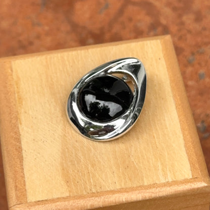 Sterling Silver Round Black Onyx Teardrop Drop Pendant Slide